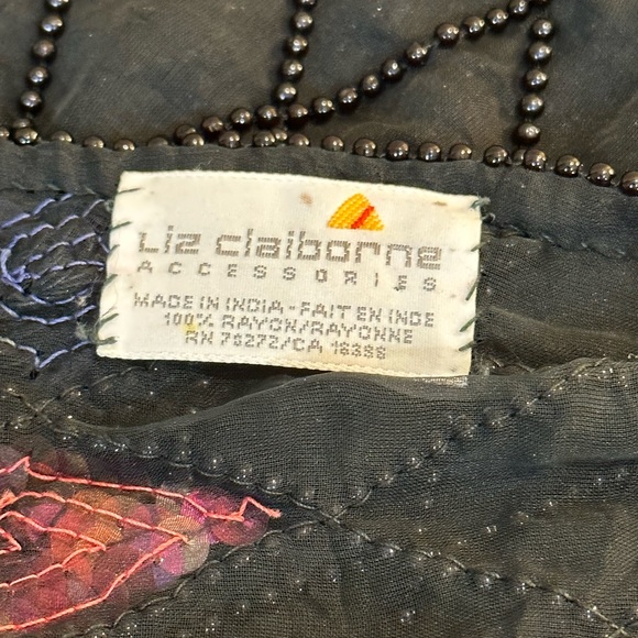 🌟HP🌟VTG 1996 Liz Claiborne Black Micro Bead & Harlequin Pattern Sequin Scarf - Picture 9 of 9